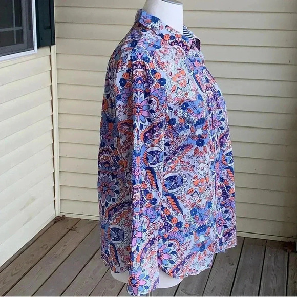Talbots Classic Cotton Shirt Button Up Royal Palm Paisley Print Size XL Blouse - Picture 4 of 9